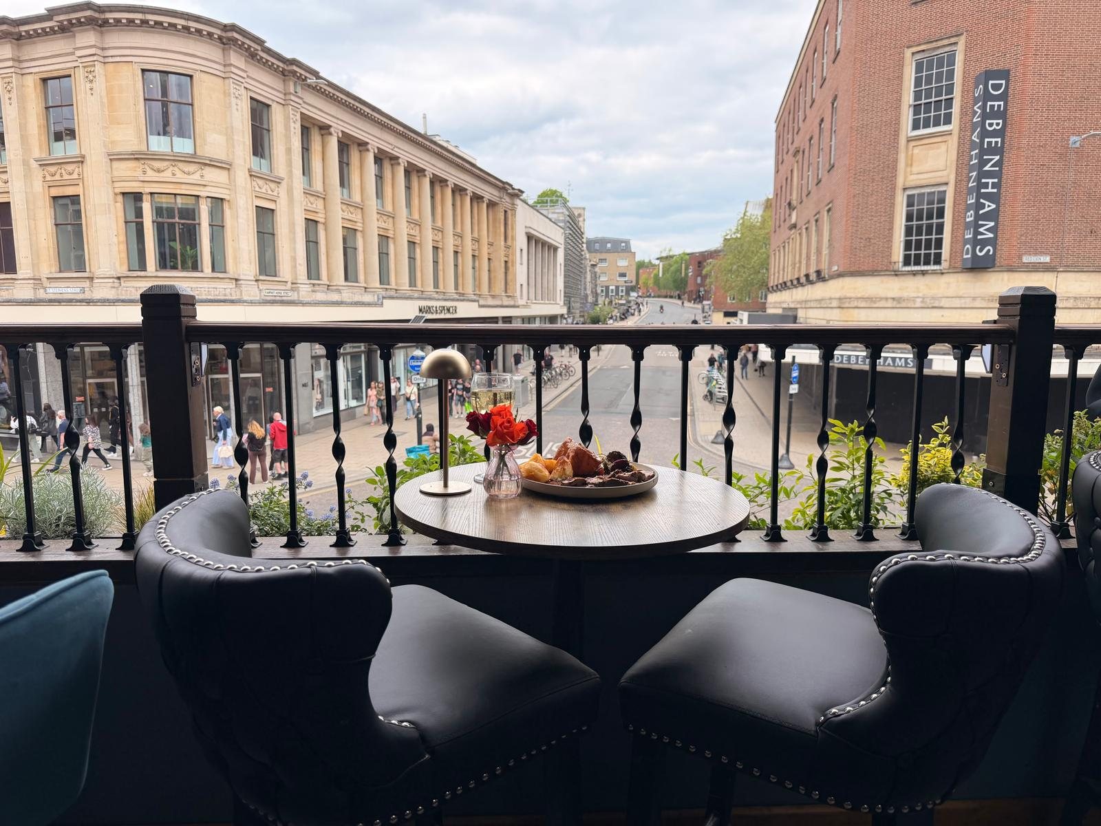 Balcony table overlooking Norwich city centre
